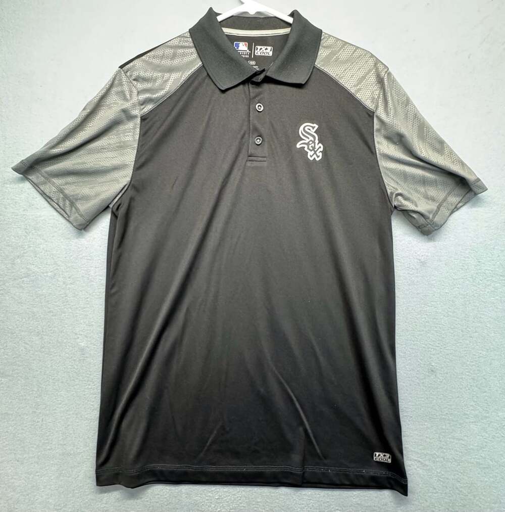 MLB Chicago White Sox Polo Shirt Black Gray Short Sleeve